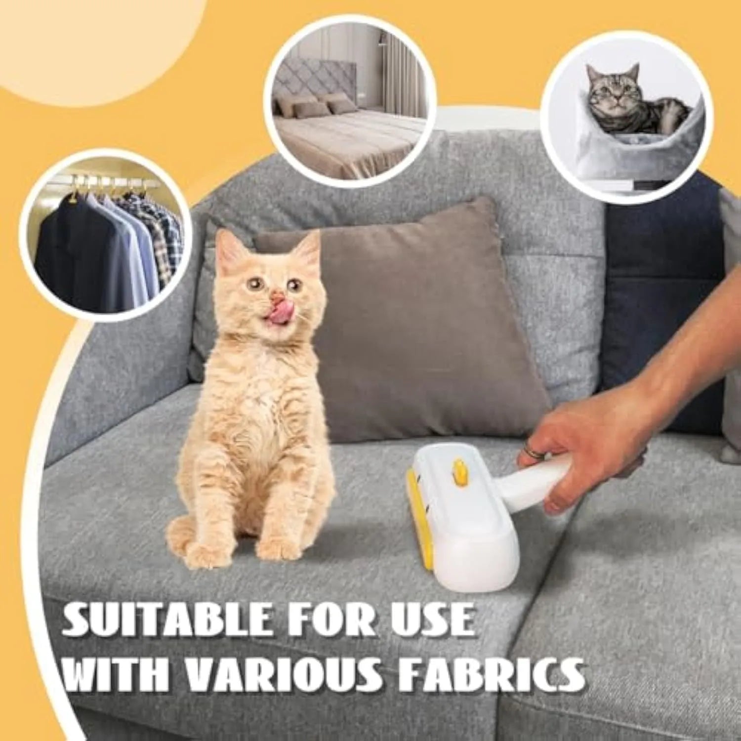 Yellow duck designed portable pet hair remover with reusable bristles for furniture and car seats