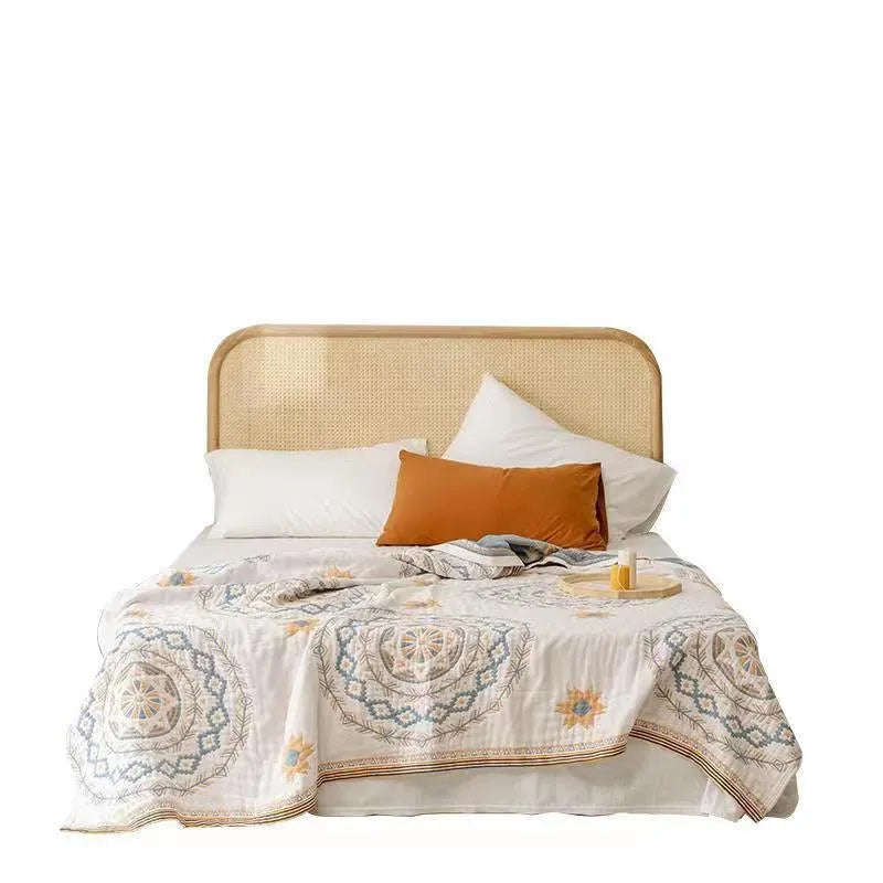 Cotton towel blanket with geometric pattern in modern style showing texture and size options
