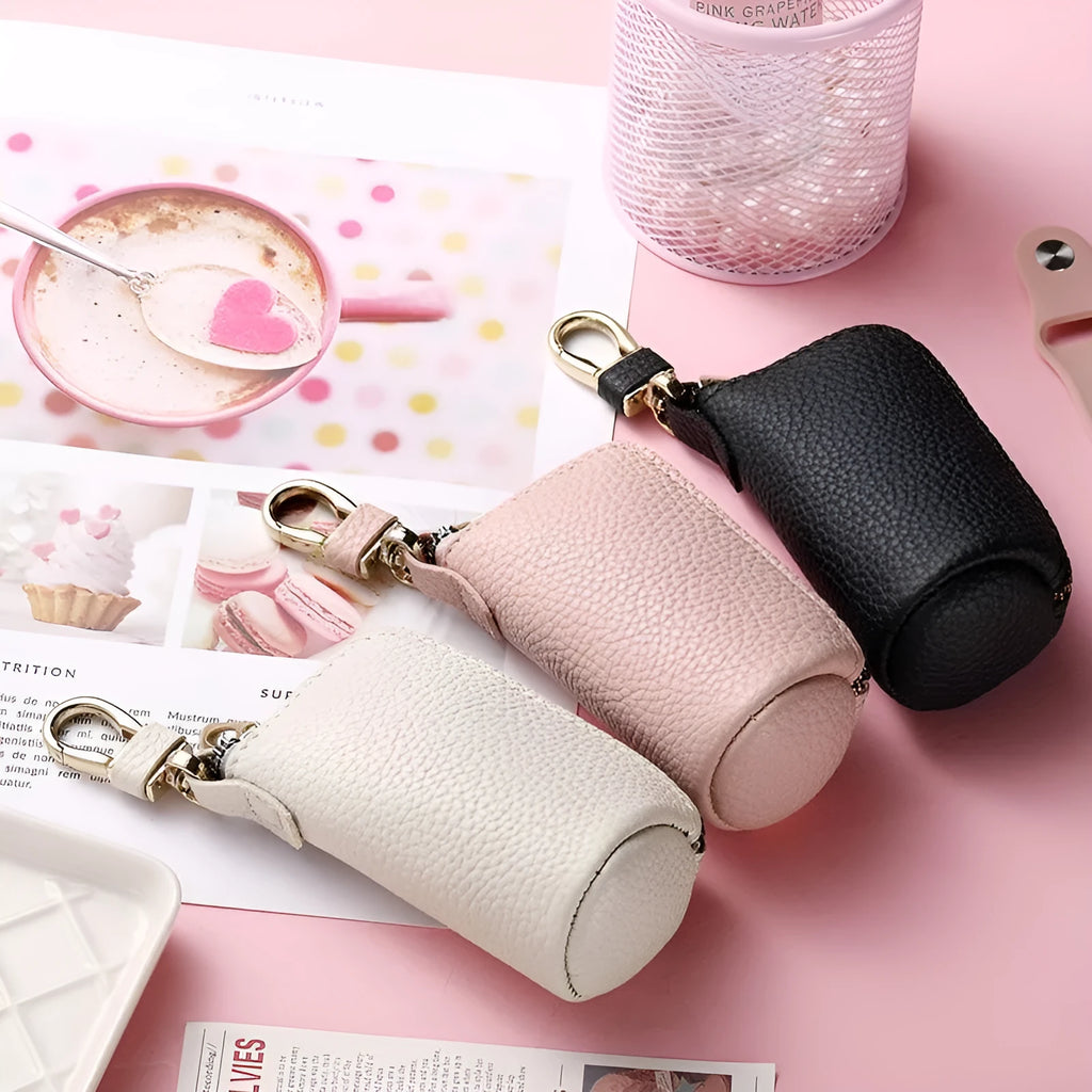 Men's PU key case organiser with zipper closure in black, grey, or pink colours