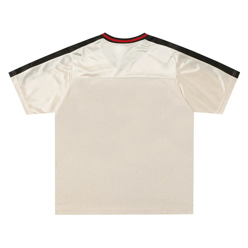 Apricot V-neck pullover with letter pattern and drop-shoulder sleeves