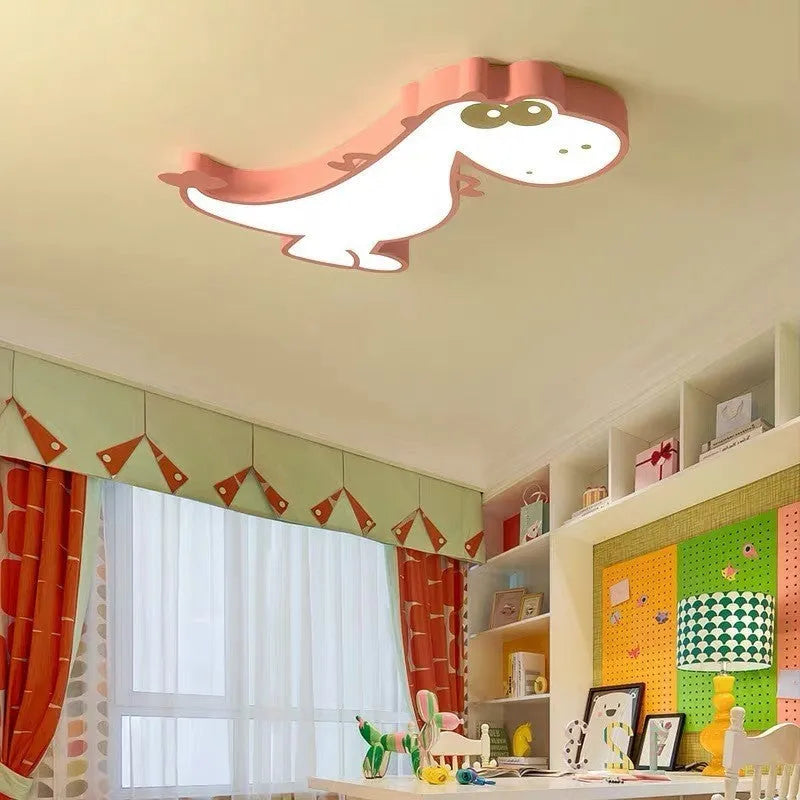 Cartoon dinosaur ceiling light with aluminium construction and PVC shade in 48cm diameter