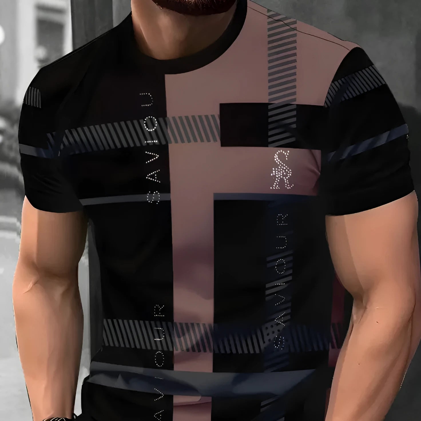 Men's short-sleeved T-shirt with digital 3D printing stripes pattern in loose fit for summer wear