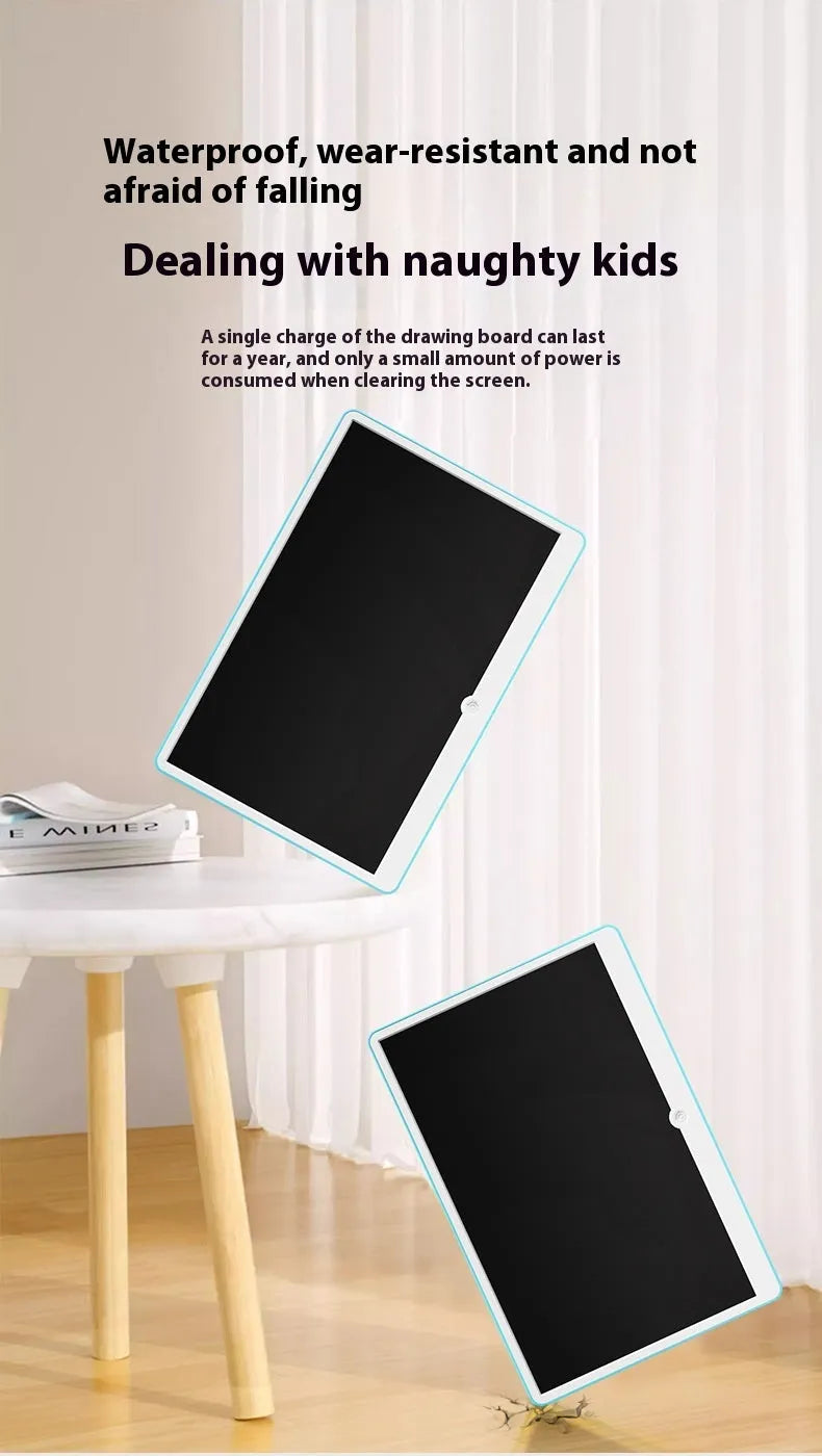19-inch rechargeable LCD drawing board for kids in blue and white colour scheme