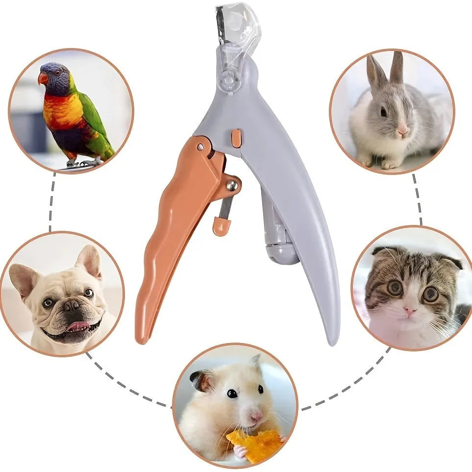 Yellow LED pet nail trimmer with magnifying glass, for trimming cat and dog nails safely.