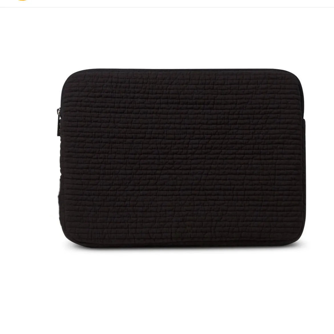 Black and white cotton clutch laptop bag for tablets with seismic protection and a coin pocket.