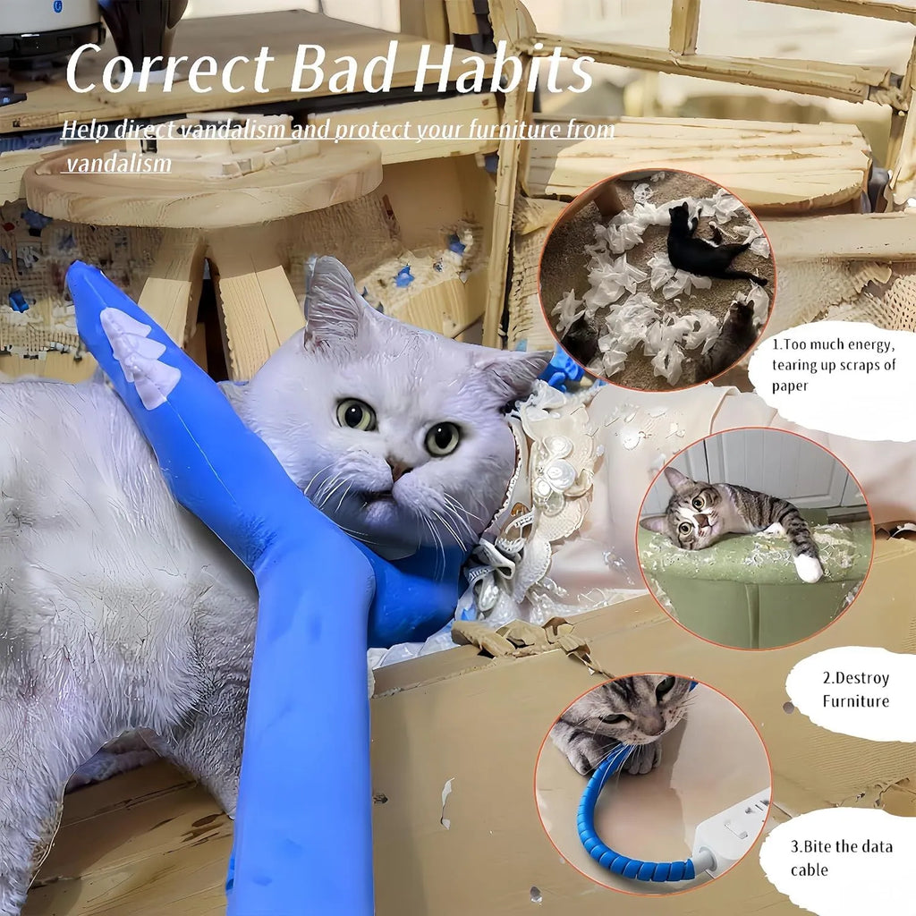 70cm blue plush cat wand toy with foam-filled tip for interactive indoor pet play