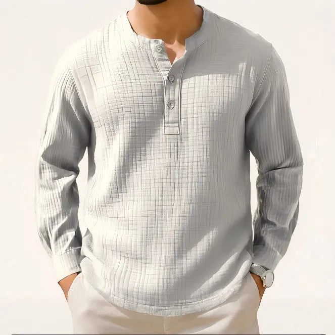 Men's slim fit linen blend 3/4 sleeve shirt in Army Green colour