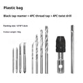 Thread tap and twist drill combination set with steel tap holder for manual tapping tasks
