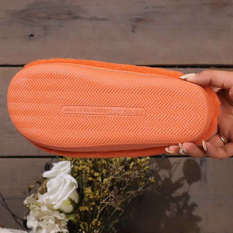 Orange pumpkin slippers with coral velvet upper and PVC sole