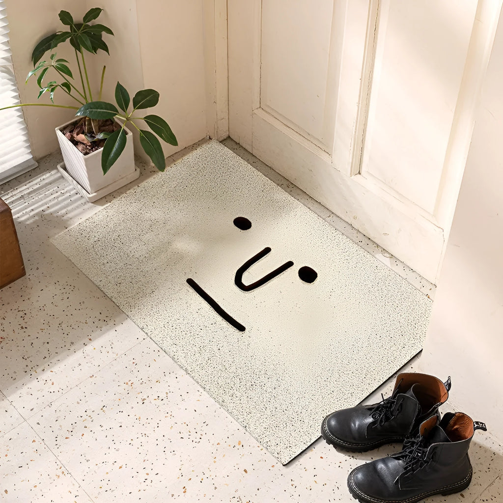 Mr Big Nose cartoon facial expression PVC household floor mat in a square shape.