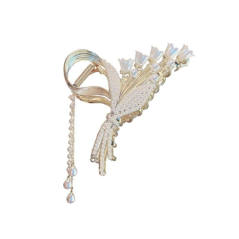 Women's large alloy butterfly tassel barrette with electroplating finish