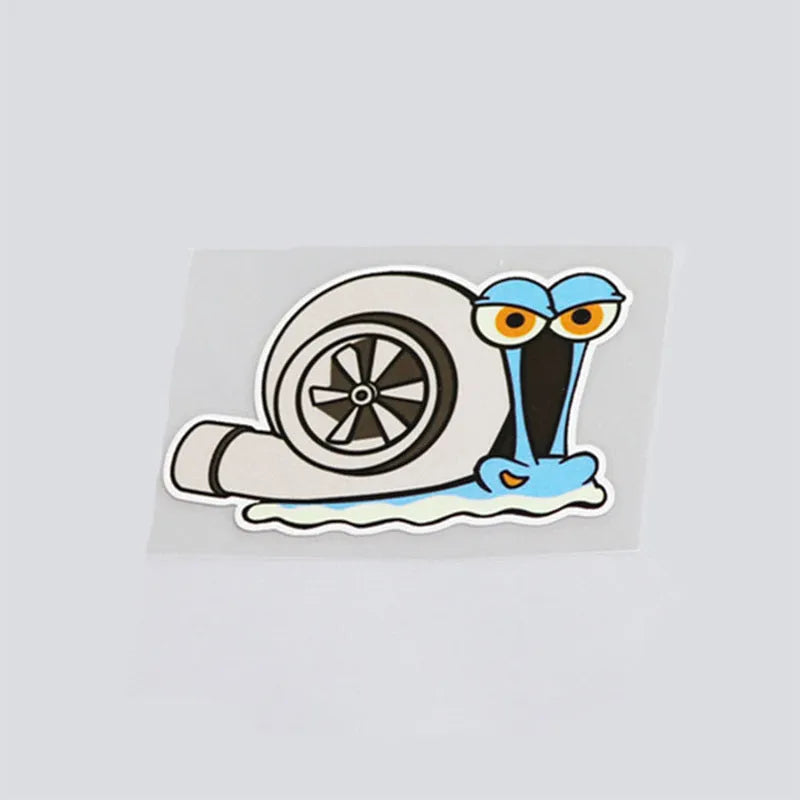 White snail cartoon reflective car bumper sticker measuring 12cm by 8cm