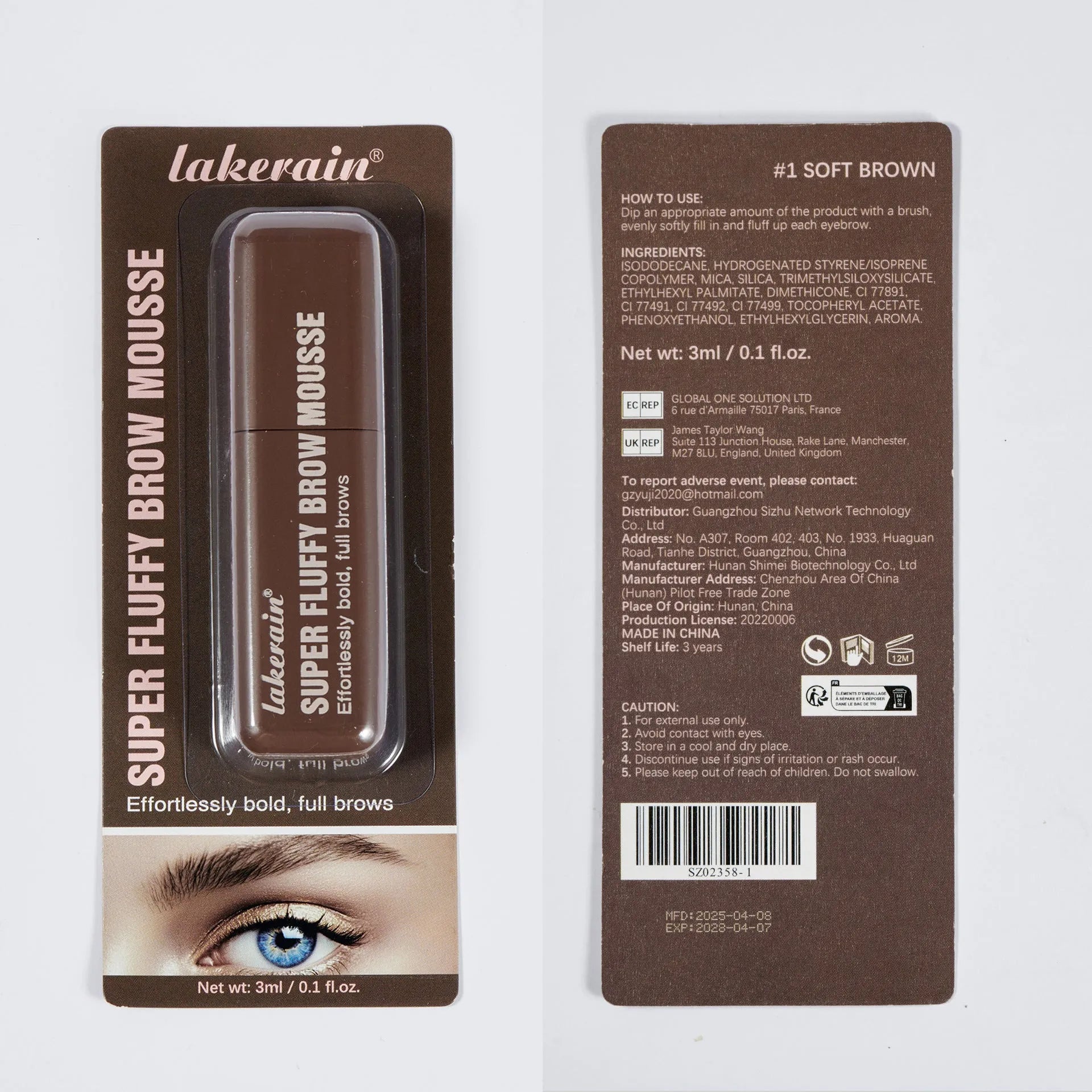 Eyebrow mousse cream with application tool for three-dimensional brow shaping