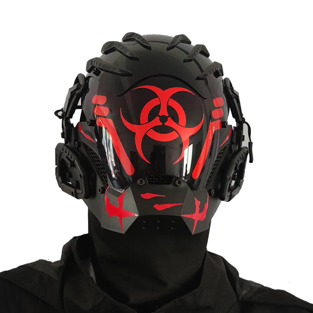 Black full face bioweapon helmet mask for cyberpunk costume parties and events