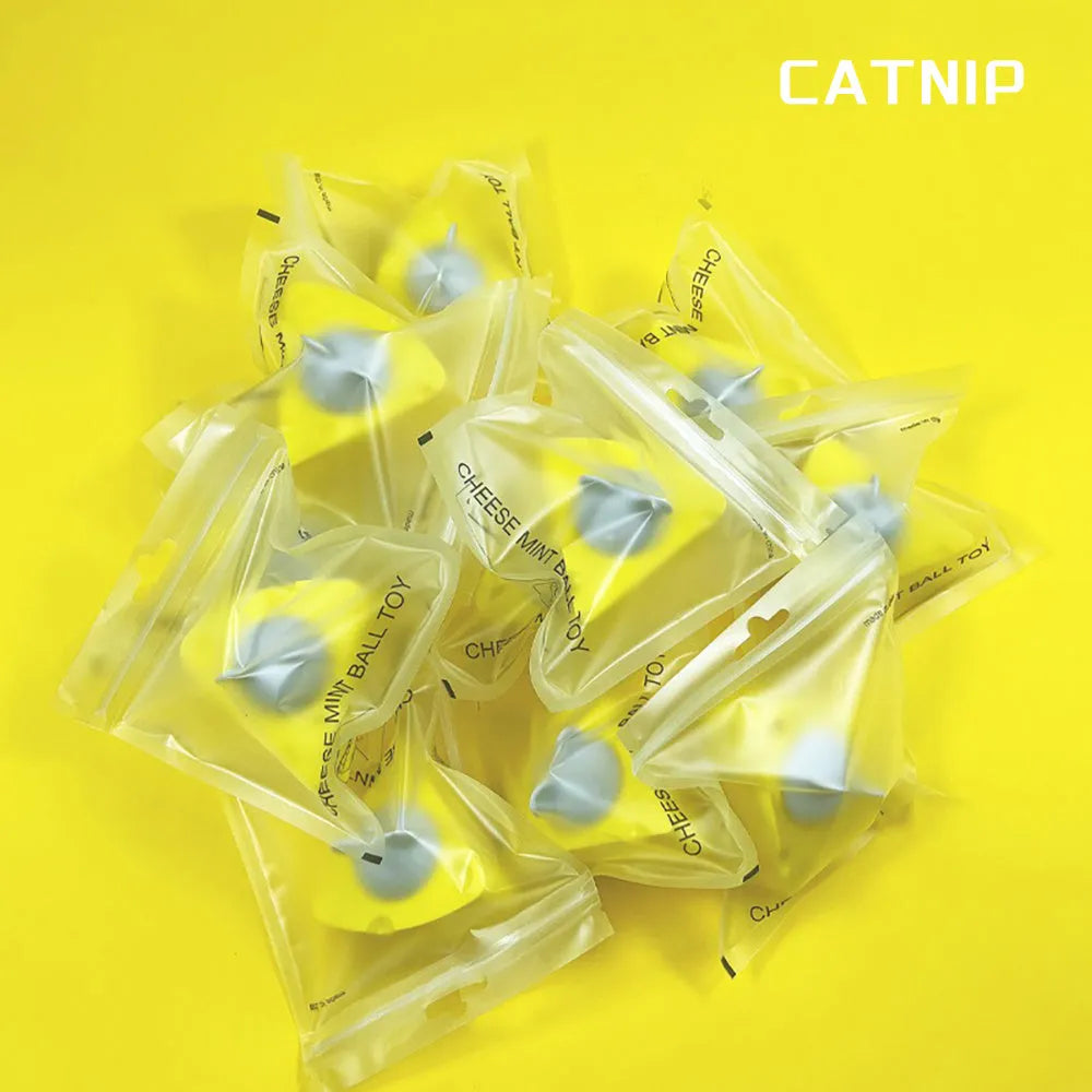Yellow catnip toy balls with silvervine and cheese for cat teeth cleaning and play