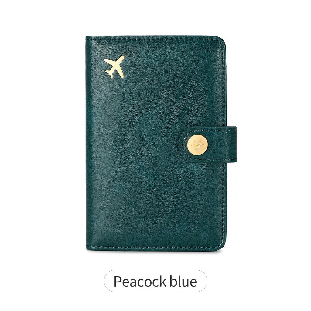 PU leather passport holder with RFID protection in multiple colour options including pink, black, and blue