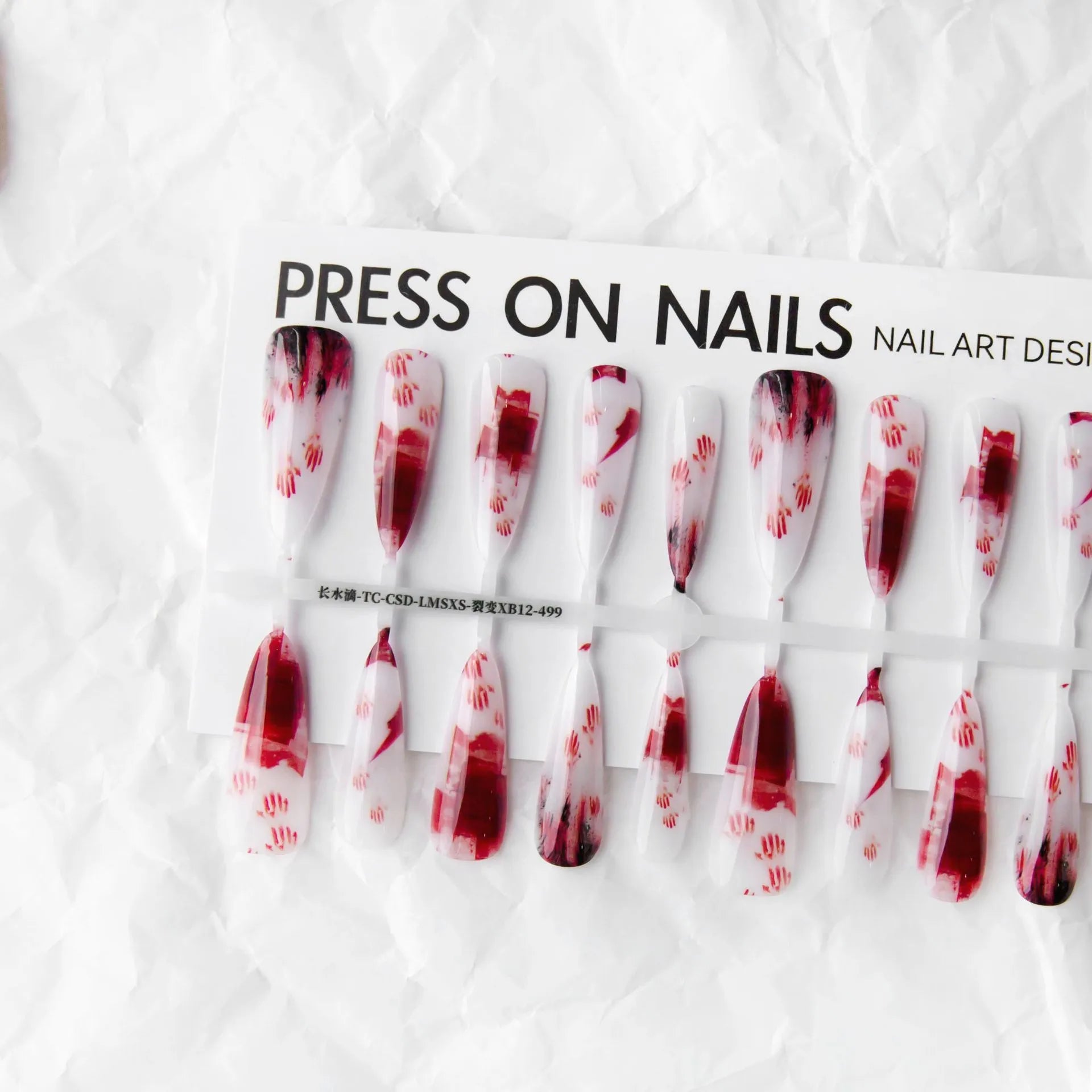 Y2k retro long water drop nail stickers in fission colour with glossy sealing layer, 40 pieces for ladies