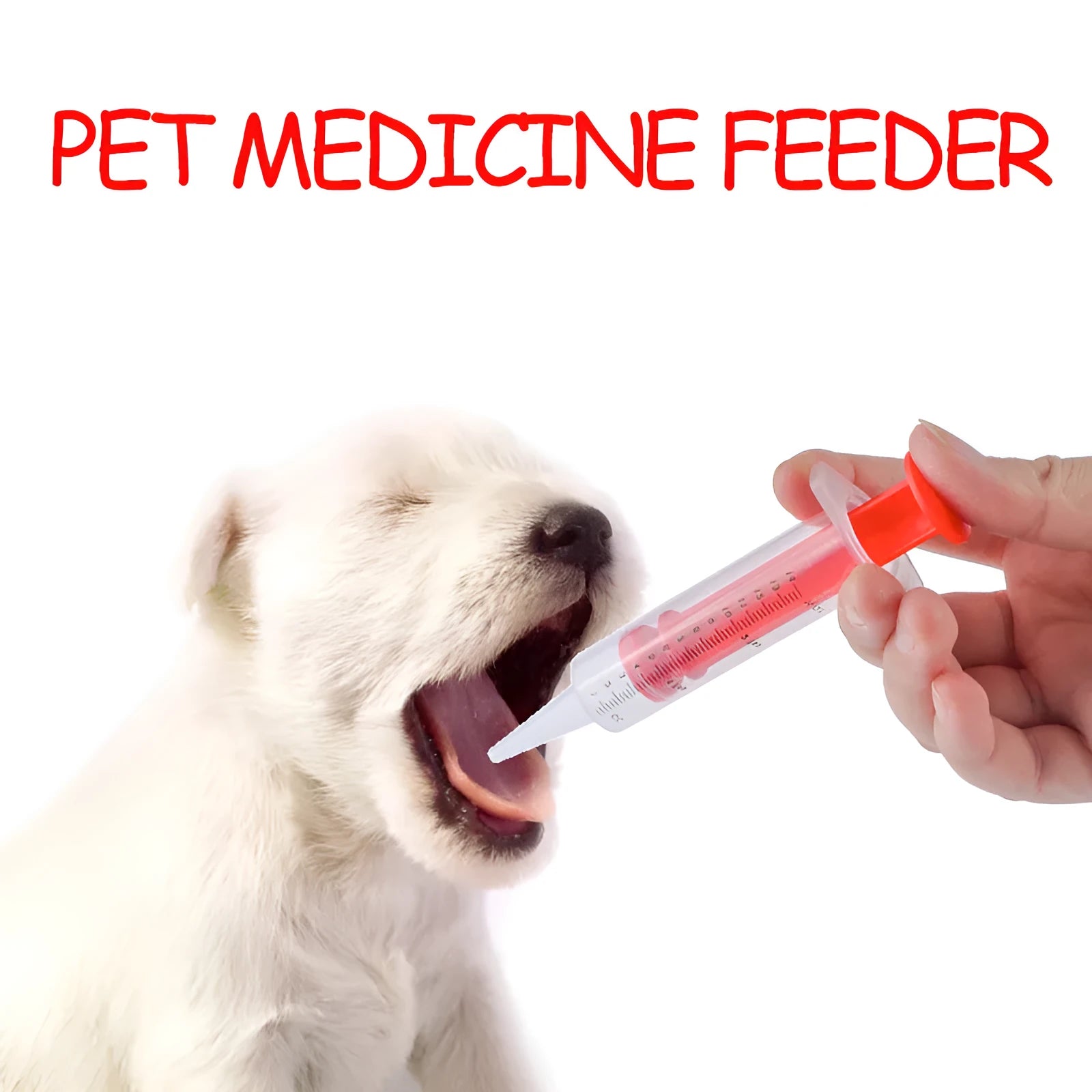 Two silicone pet pill shooters with soft tips, one larger and one smaller, for administering tablets to cats and dogs.