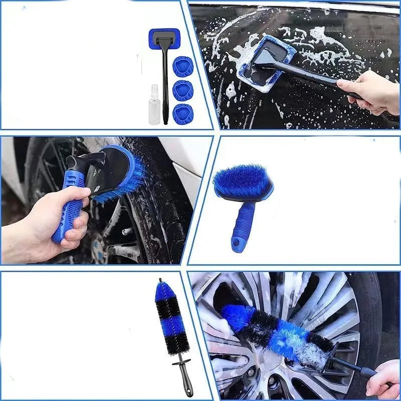 26-piece car cleaning brush kit with various PP bristle brushes for tyre and interior detailing