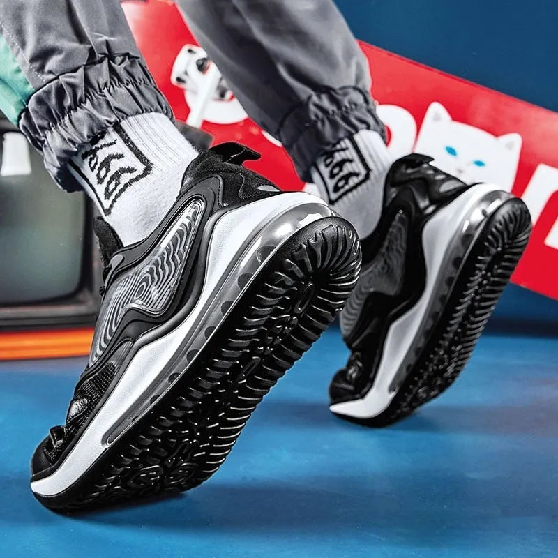 Men's Space Black casual summer shoes with height increase and breathable air cushion on a rubber sole