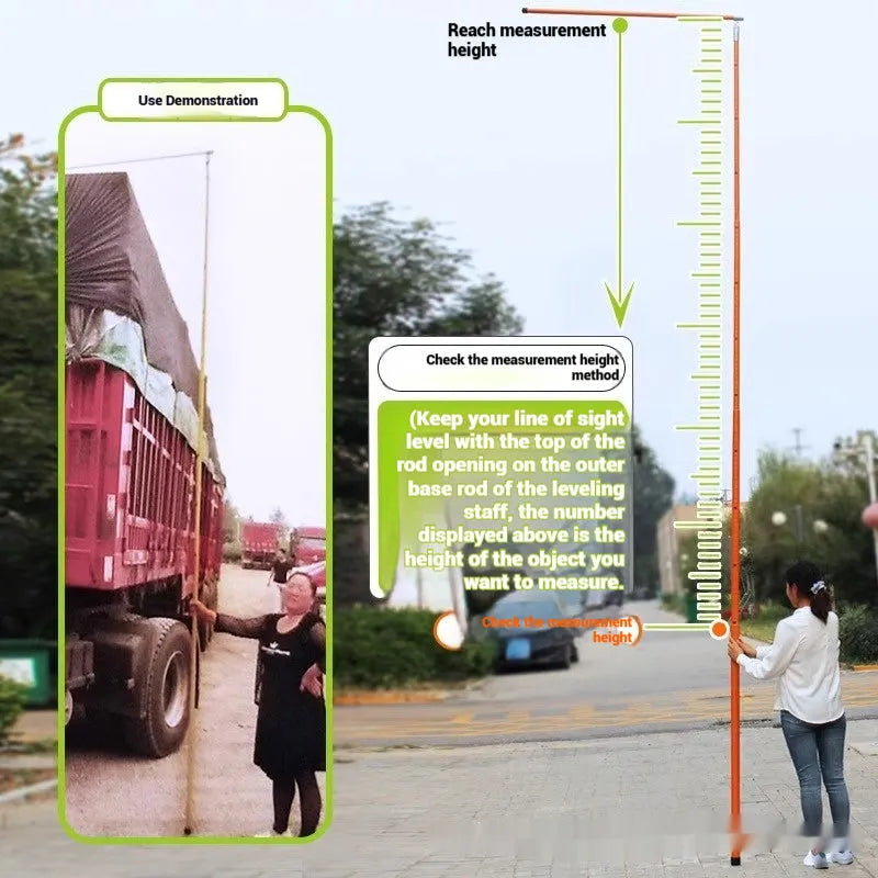 Telescopic truck height measuring rod extended with clear scale markings showing 45mm and 50mm diameter options