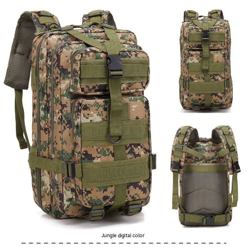 Large khaki hiking backpack with air pillow belt system showing main compartment and straps