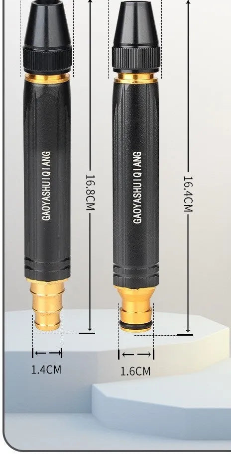 Black diamond alloy car washing gun measuring 17.7 cm with straight spray nozzle