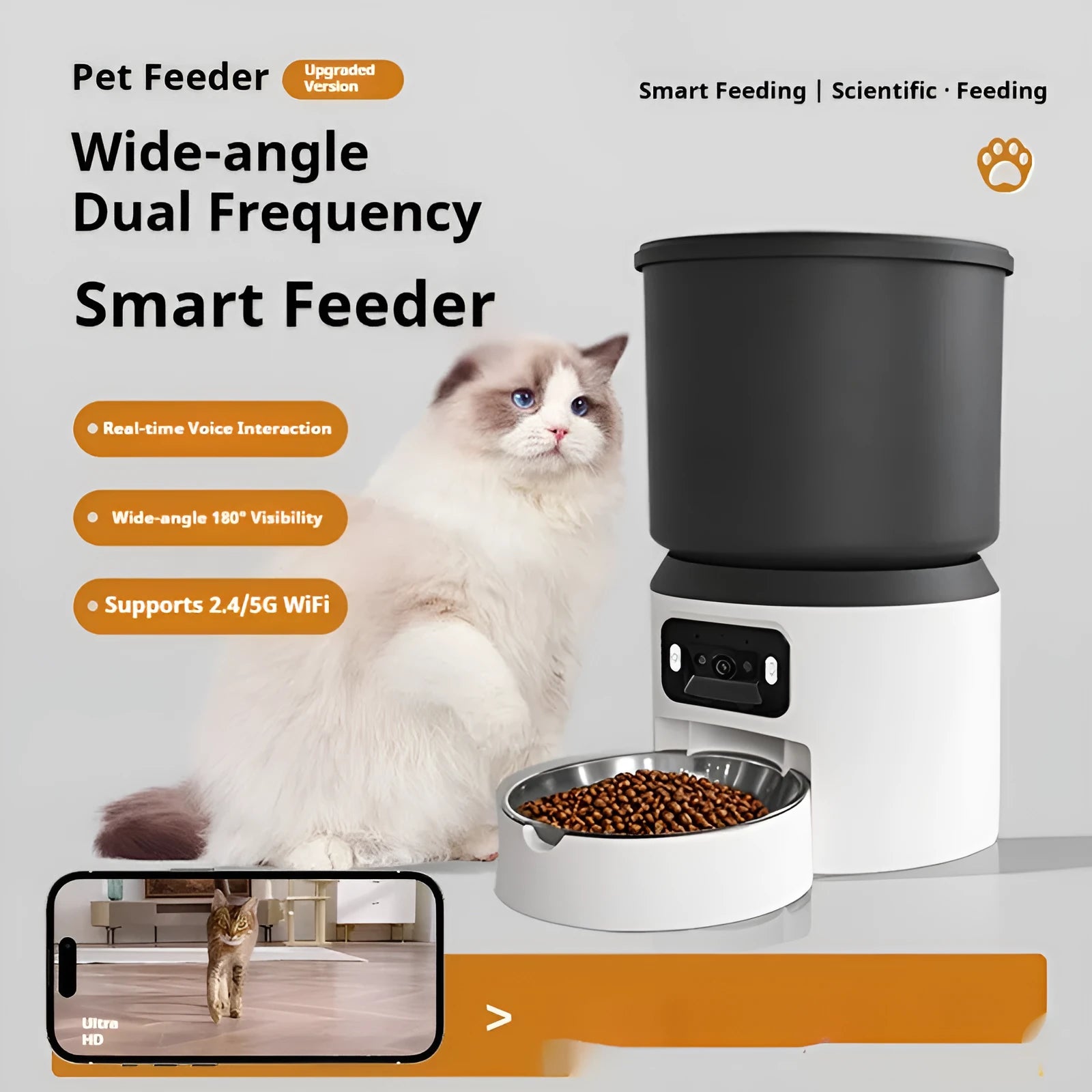 4L smart pet feeder with automatic timer and optional camera monitoring features