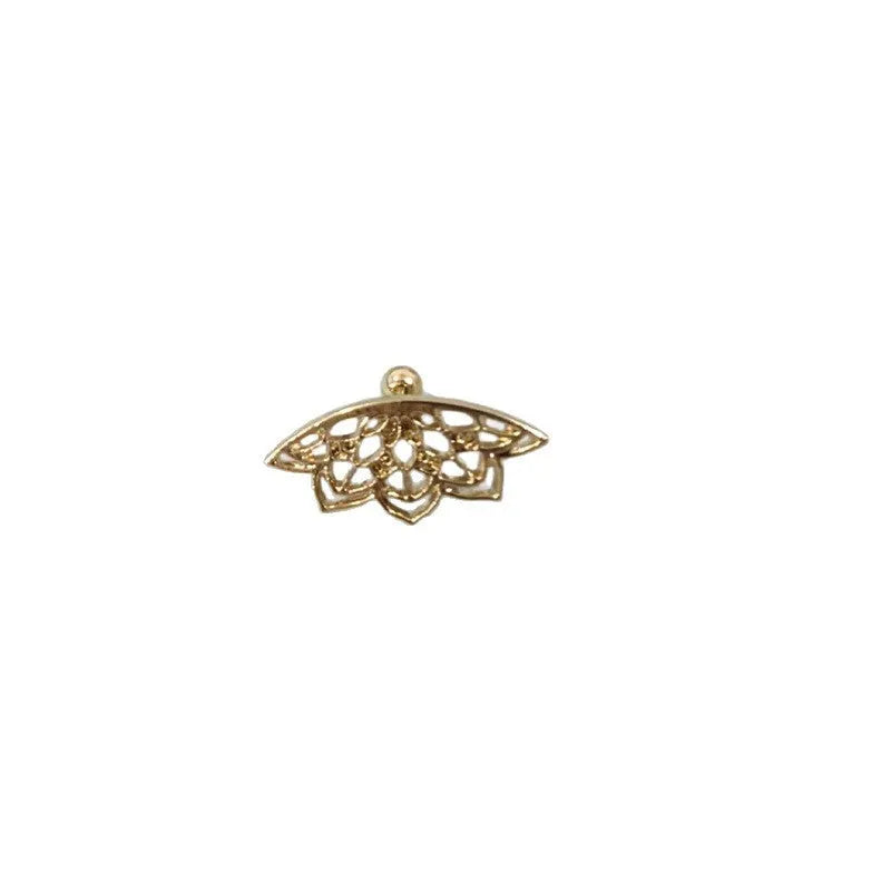 Geometric spider web design metal stud earrings in a gold electroplated finish.