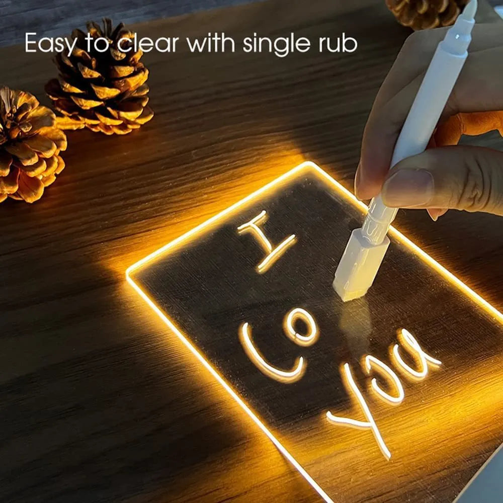 Acrylic message board night lamp with warm USB light and round note display