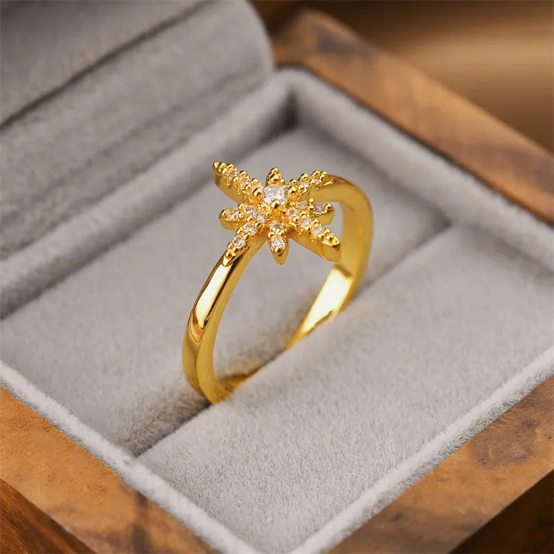 Gold electroplated geometric open ring on a finger, showing adjustable design and Korean fashion style