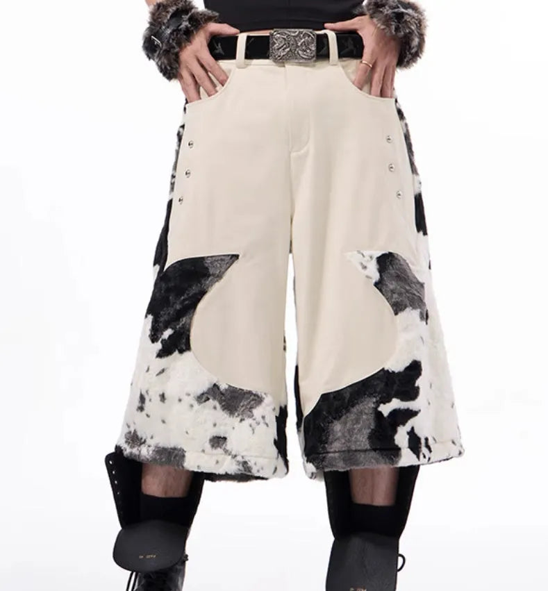 Stitching milk fibre fur cropped pants with personalised pattern options in fashionable city style
