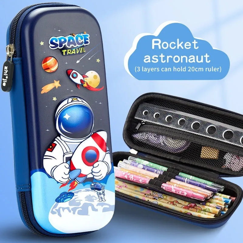 3D leather stationery box pencil case with sculpted astronaut design in blue colour