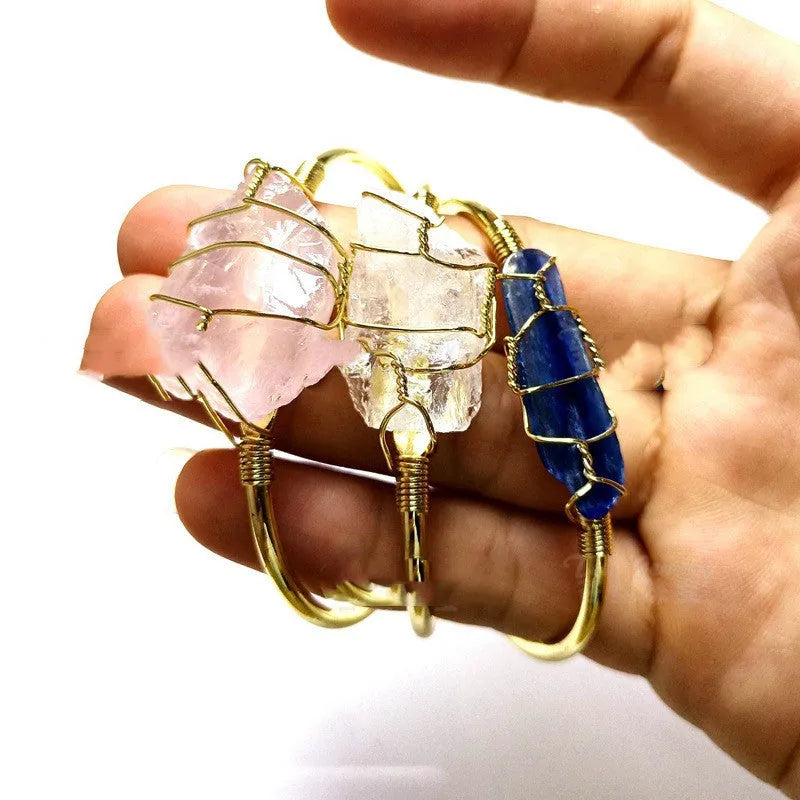 Geometric gold winding crystal rough stone bracelet with Bohemian styling