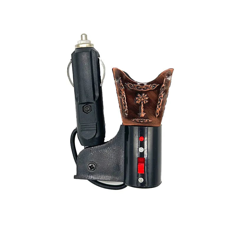 Iron electroplated classical style plug-in incense burner in gold finish with sandalwood cone on top