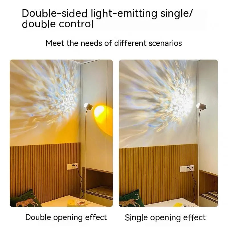 Metal spotlight with water ripple effect on a living room table, black stick finish