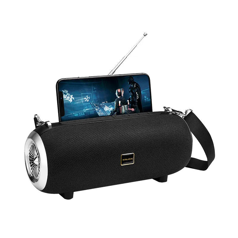 F666 portable Bluetooth speaker in colours black, blue, camouflage, or red with shoulder strap