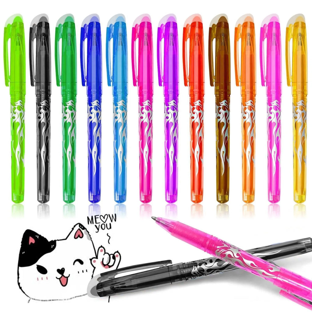 Heat-erasable gel pens with plastic shells and stainless steel nibs in multiple colours for office use