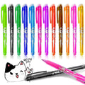 Heat-erasable gel pens with plastic shells and stainless steel nibs in multiple colours for office use
