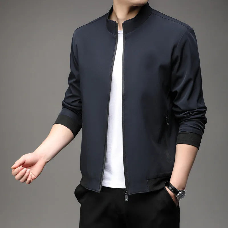 Korean style loose fit autumn jacket with lapel collar in lightweight polyester fabric