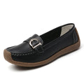 Women's beige casual slip-on loafers with a round toe and flat beef tendon sole.