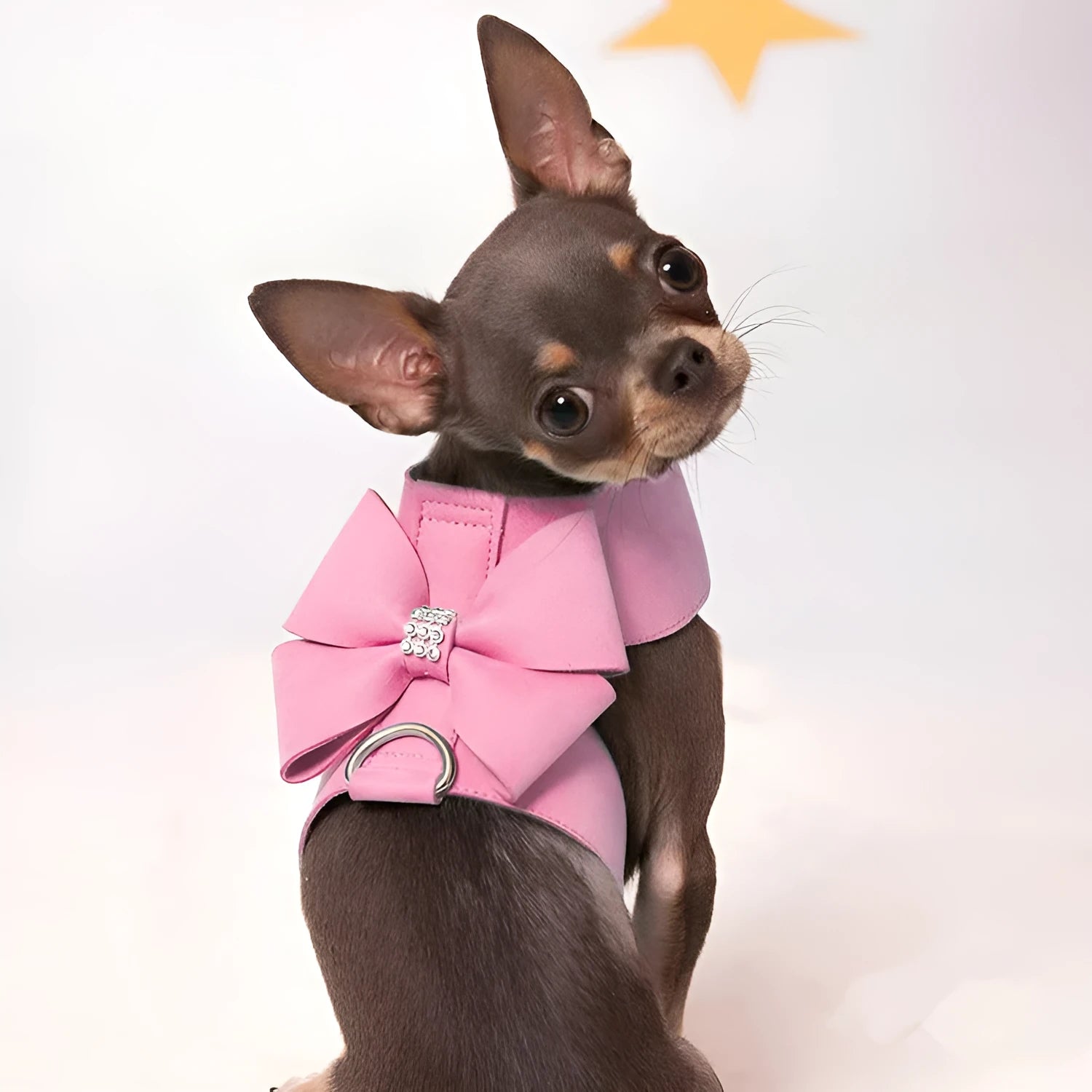Bowknot dog chest strap harness in pink, blue, or orange colours with microfiber material and S/M/L/XL sizing