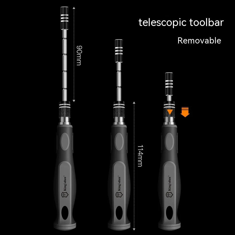 32-in-1 screwdriver set with bits stored in a black plastic case, showing the PP handle and CRV steel bits.