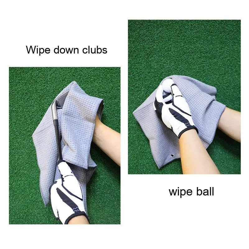 Waffle weave golf ball cleaning cloth towel showing textured surface and colour options