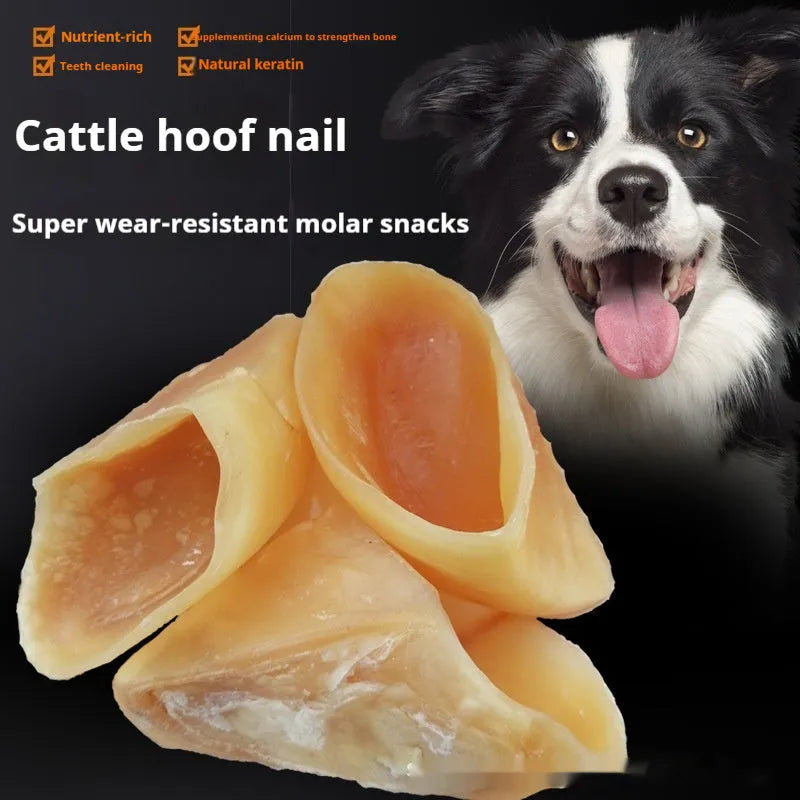 Natural cowhide dog grinding rod chew toy in hoof shell colour for small and medium-large dogs