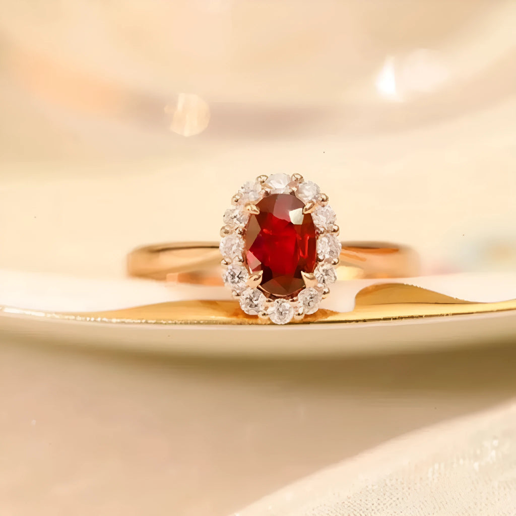 Sterling silver ring with gold pigeon design, floral pattern and red blood gemstone accents