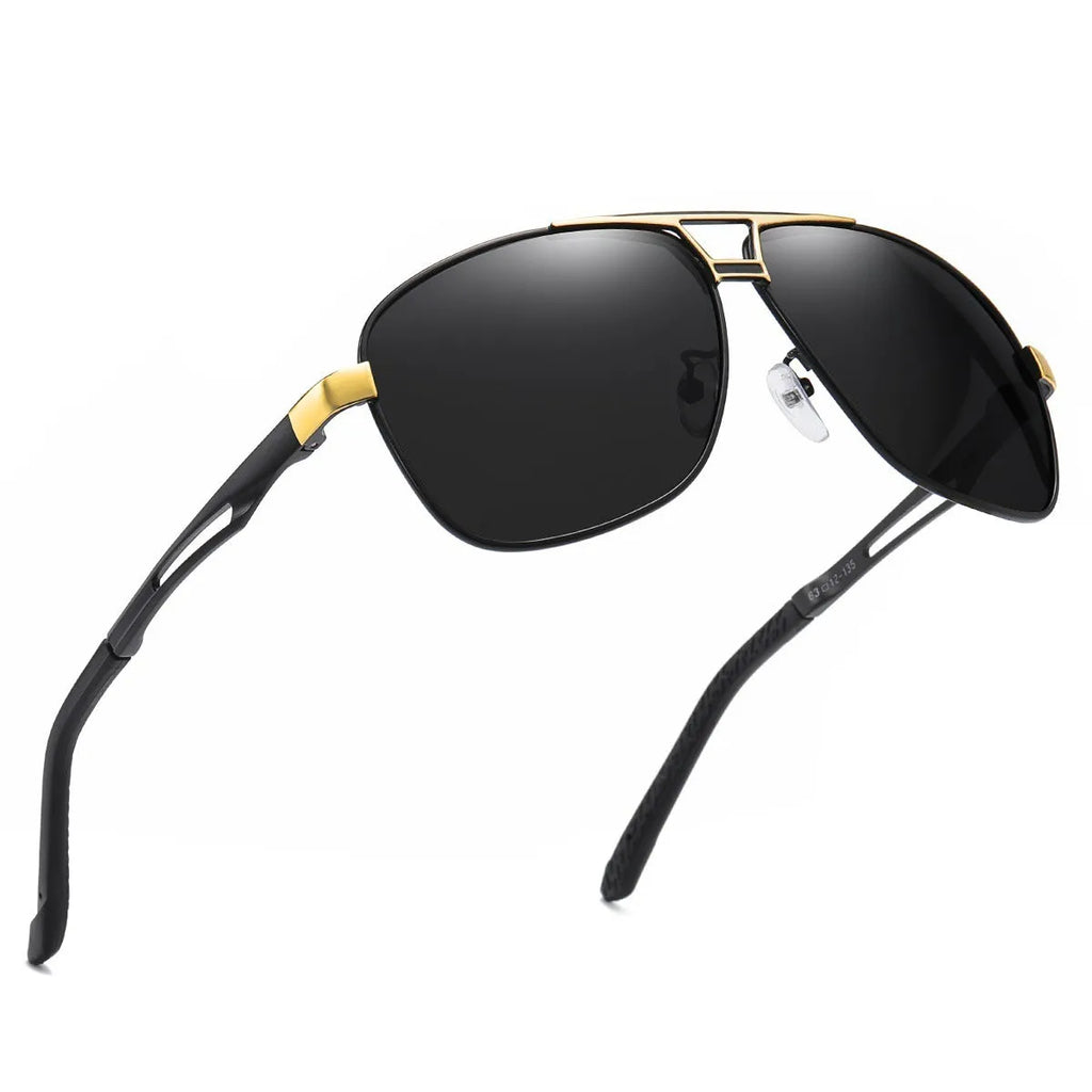 Men's orange red aviator sunglasses with polarised lenses and metal frame.