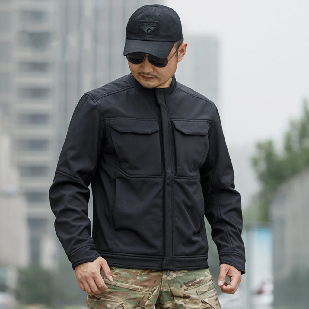 Bone Frog Peak Breaker black soft shell tactical jacket for mountaineering and camping