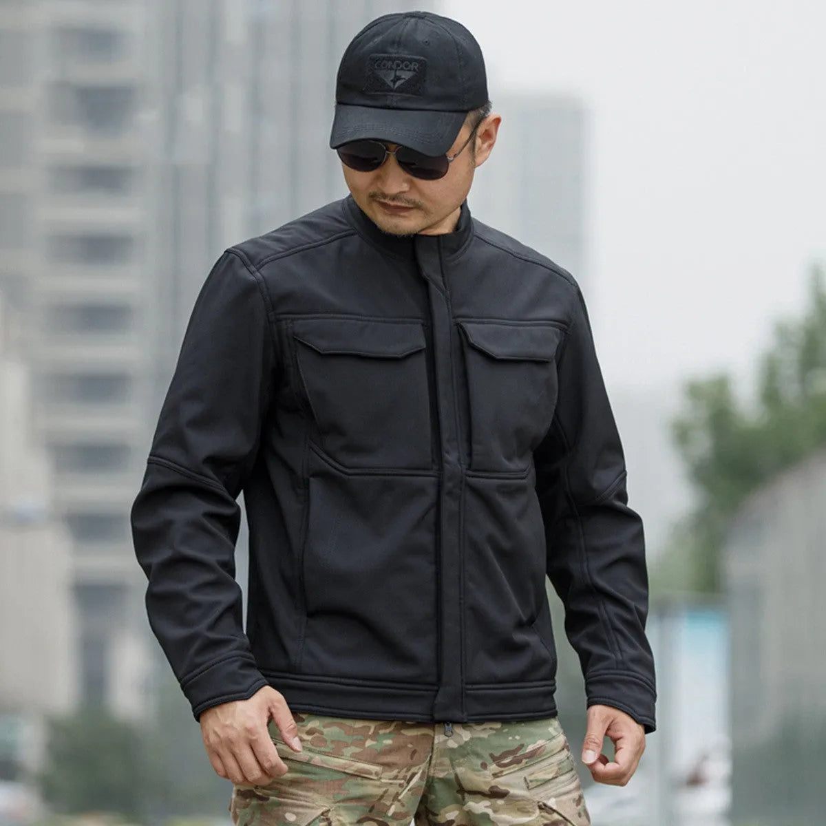 Bone Frog Peak Breaker black soft shell tactical jacket for mountaineering and camping
