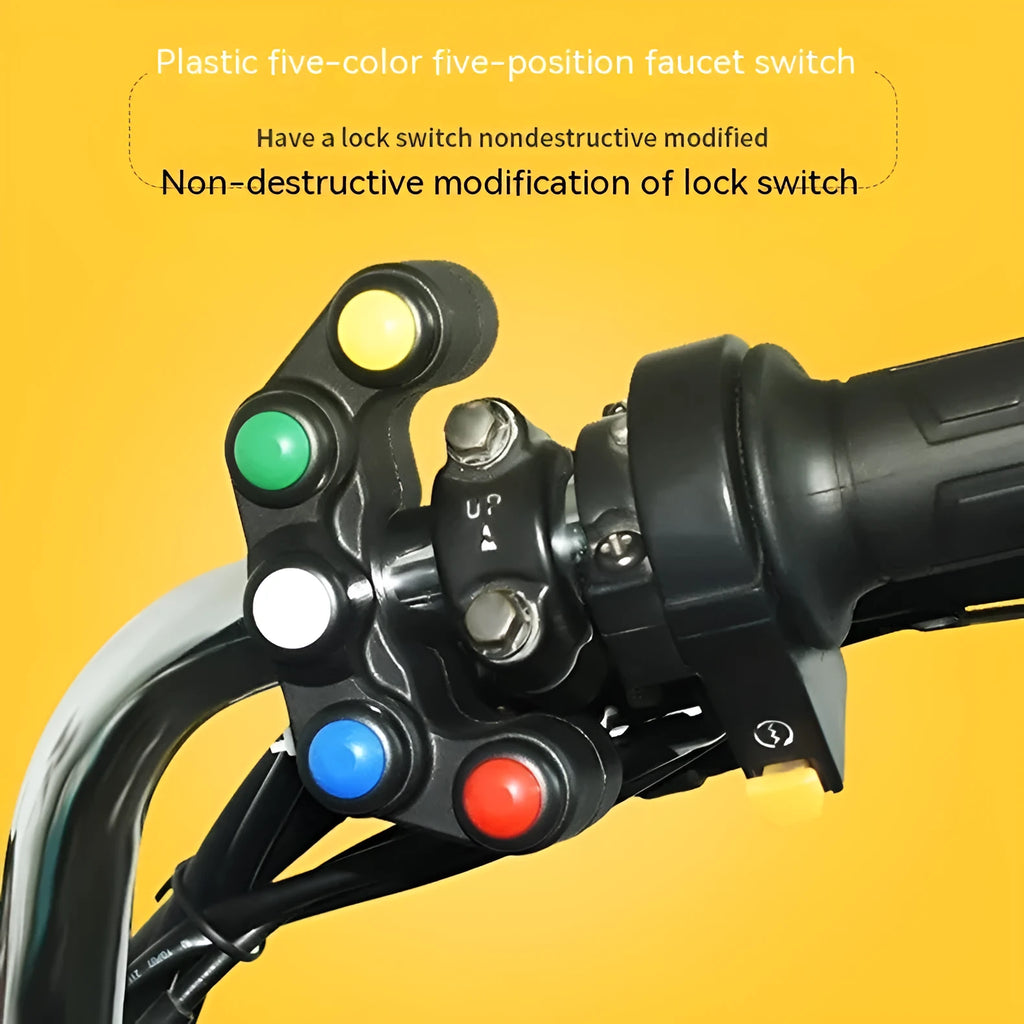 Five-colour plastic switch for vehicle electrical control with coloured buttons and connection wires